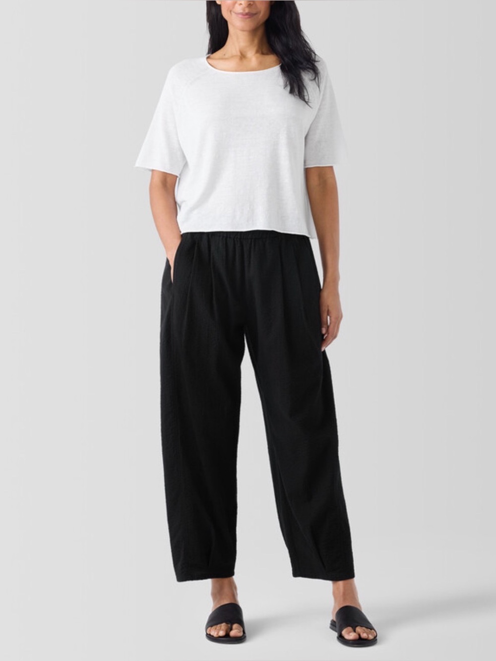 Eileen Fisher Organic Cotton Black Pull On Crop Pants Large